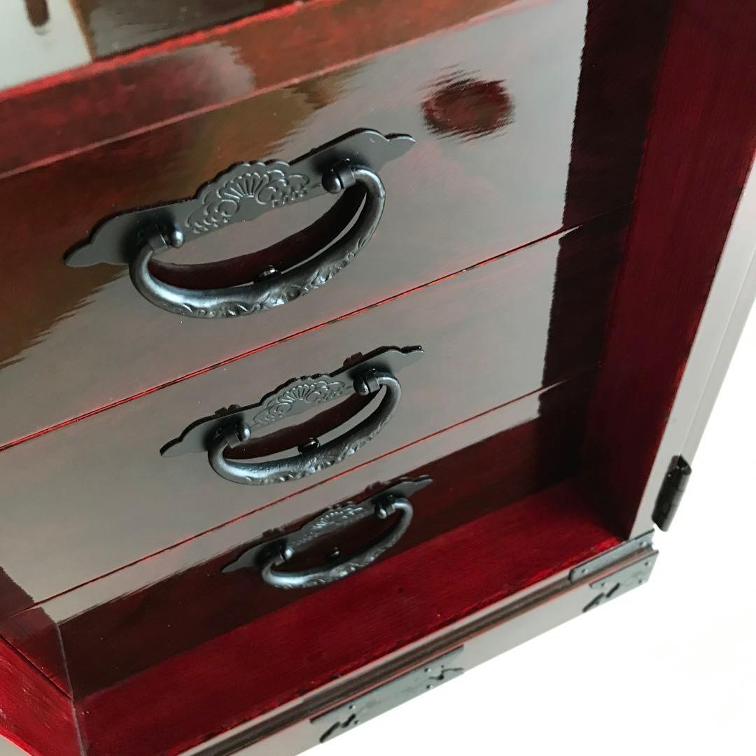 新品　仙台民芸　船箪笥　鍵付　牡丹の花彫刻