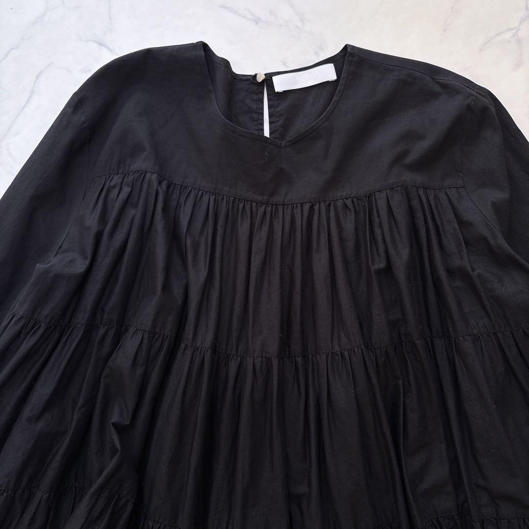 【美品】近年 マーレット ソリマン ティアード ワンピース ブラック コットン