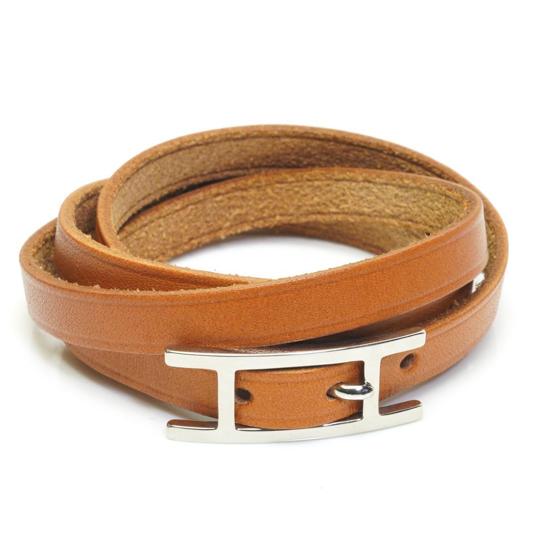 美品 エルメス アピ3 ブラウン ベージュ ブレスレット レザー HERMES