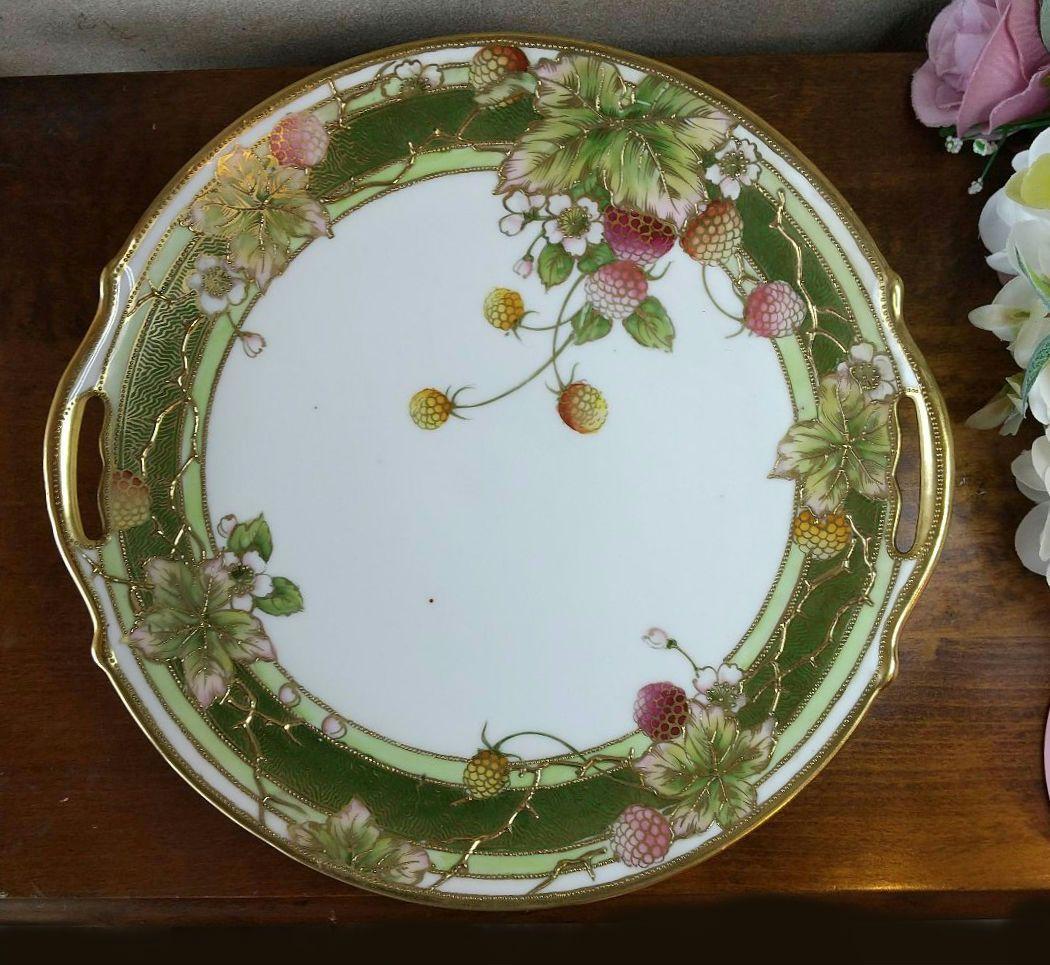 希少 オールドノリタケ 金盛り ラズベリー柄 BBプレート マルキ印 1908年