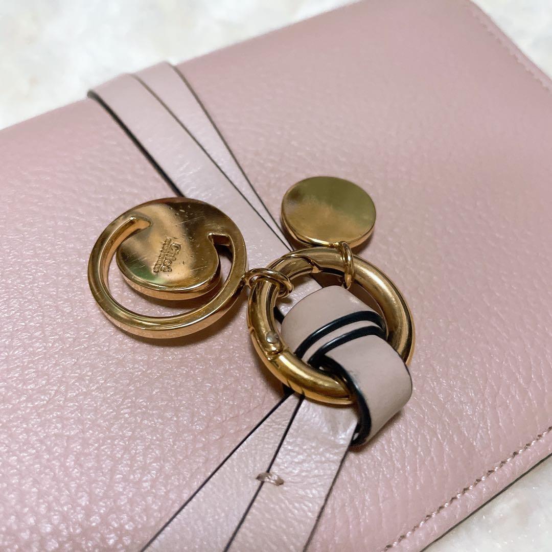 Chloeクロエ 三つ折り 財布 ピンク アルファベット レザー 財布 ブランド