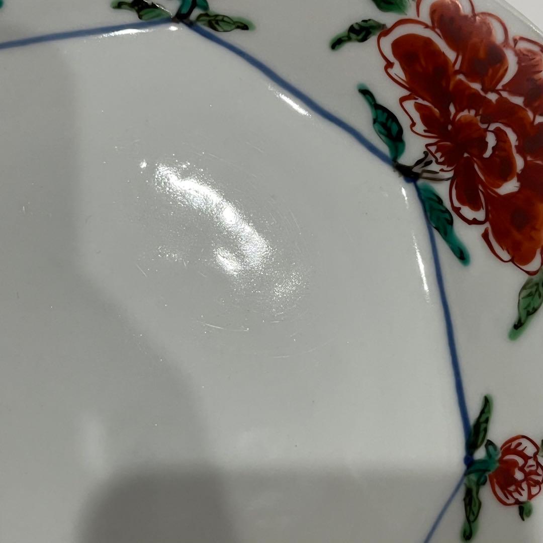 【新品】正木春蔵 色絵染附 牡丹文八角皿 3枚セット