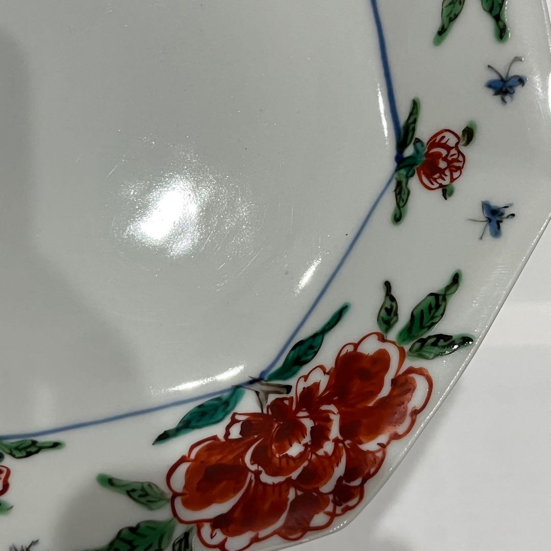 【新品】正木春蔵 色絵染附 牡丹文八角皿 3枚セット