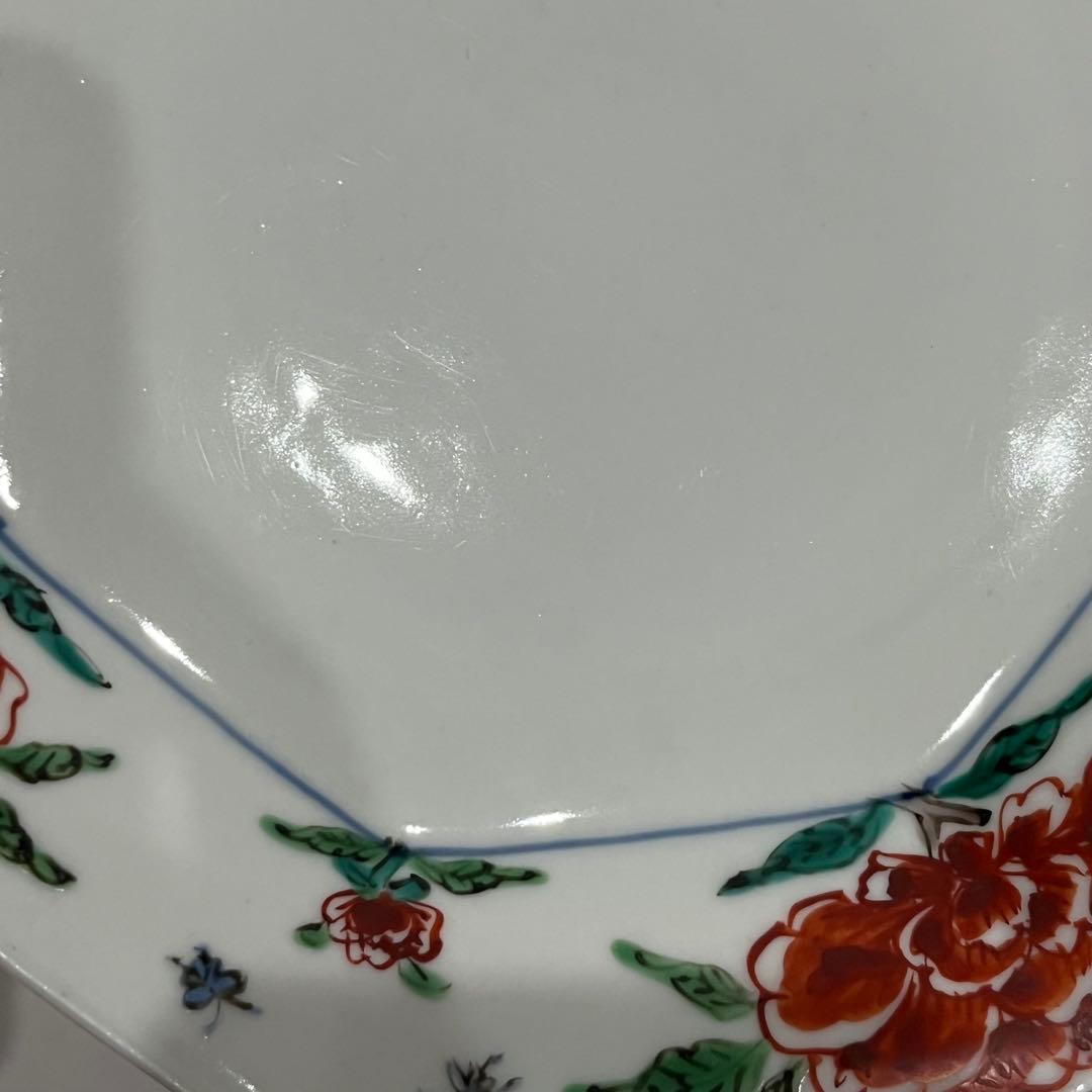 【新品】正木春蔵 色絵染附 牡丹文八角皿 3枚セット