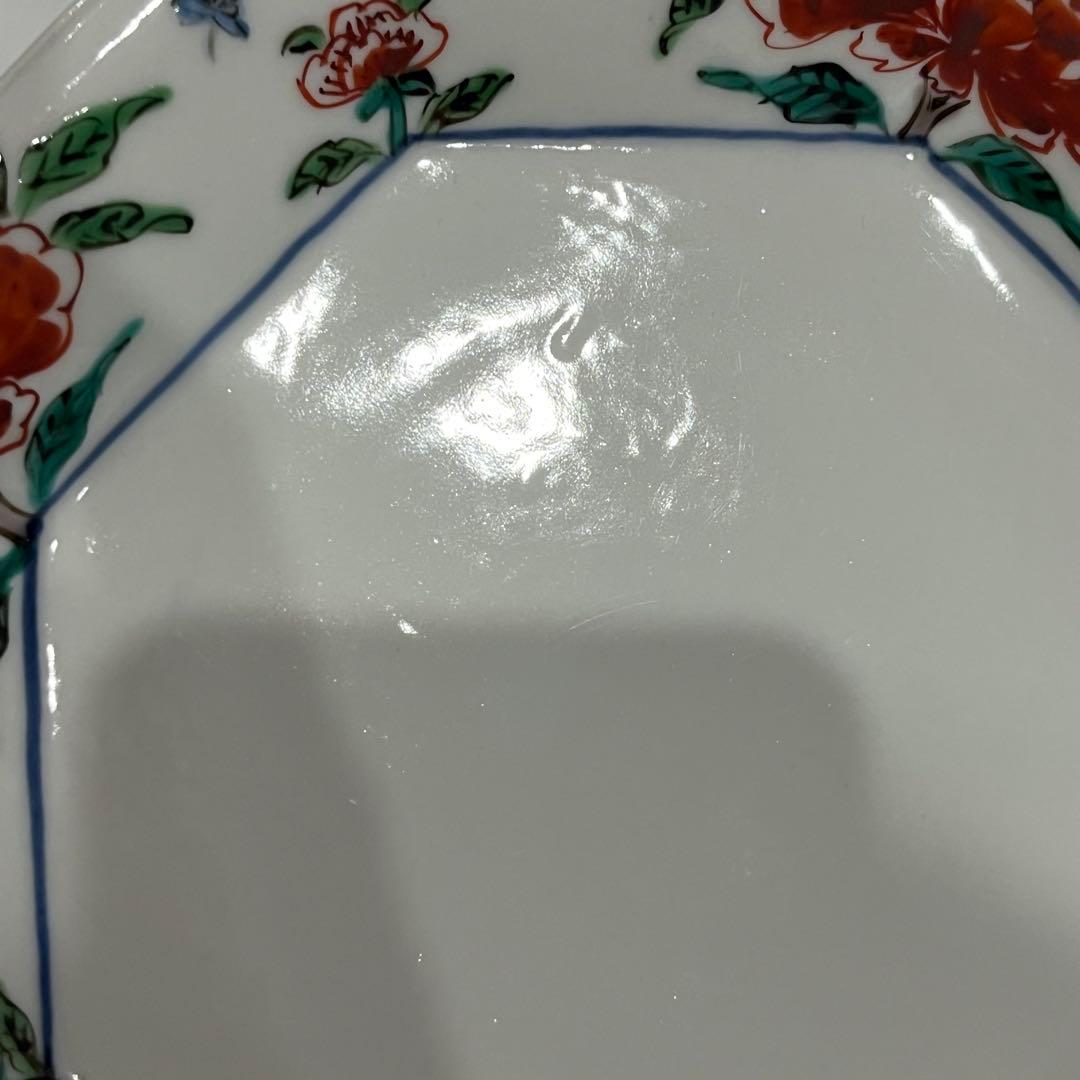 【新品】正木春蔵 色絵染附 牡丹文八角皿 3枚セット