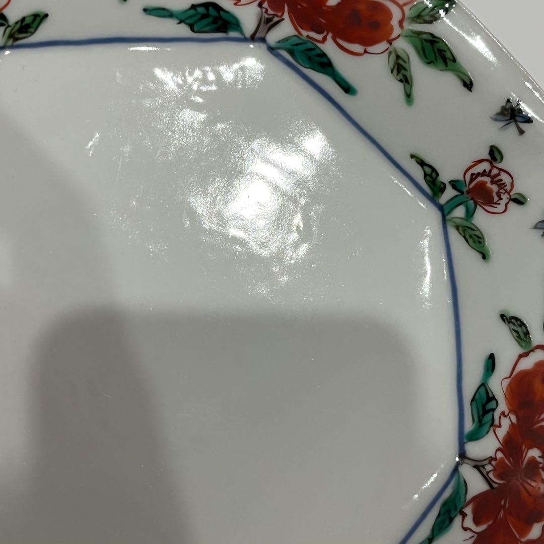 【新品】正木春蔵 色絵染附 牡丹文八角皿 3枚セット