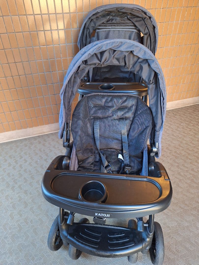 カトージ 二人乗りベビーカー 二人でゴーDX(専用レインカバー付き)　デニム