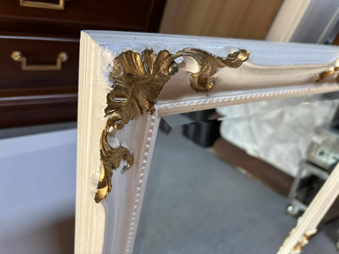 ゴールド イタリア製 アンティーク調 白とゴールド ミラー 姿見 壁掛け