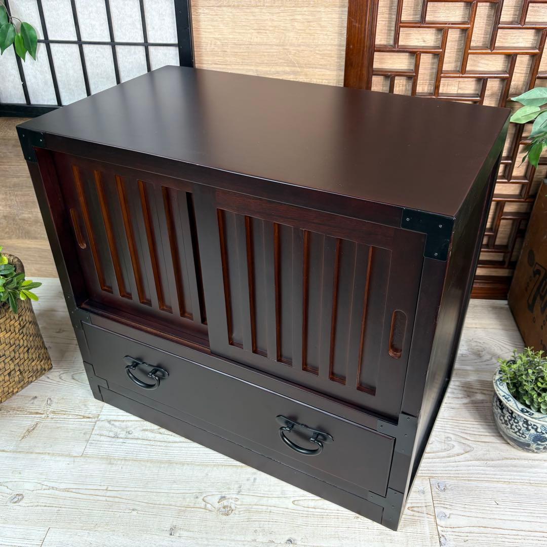 訳あり品！【135】民芸家具木製桐材無垢引き戸チェストタンス木製収納家具和室和風