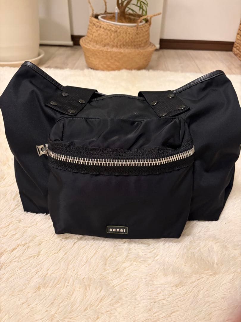 正規品　sacai 24-0698sブラックナイロン トートバッグ