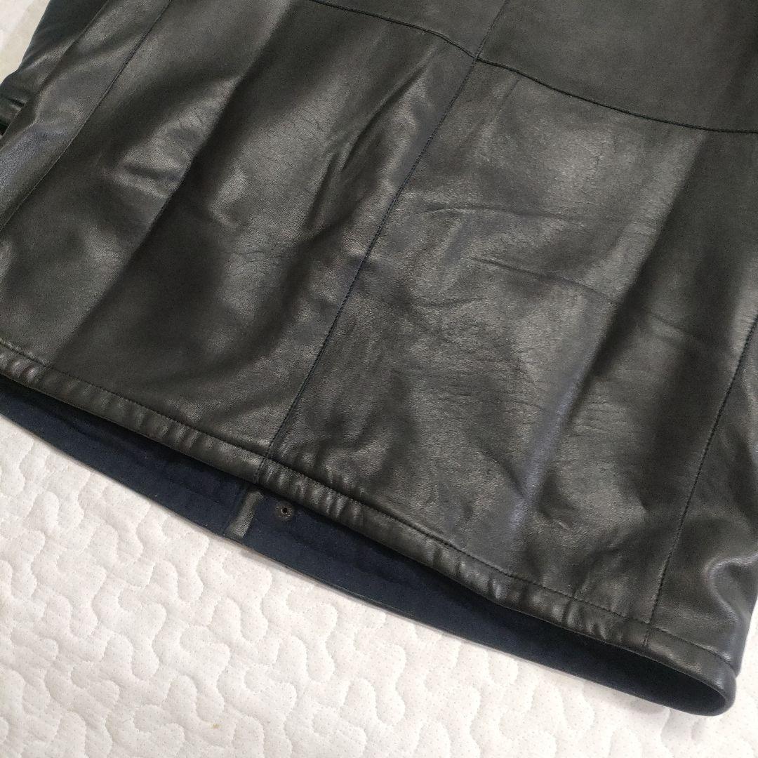 ジョルジオアルマーニ　ラムレザーロングコート　スタンドカラー　黒　52