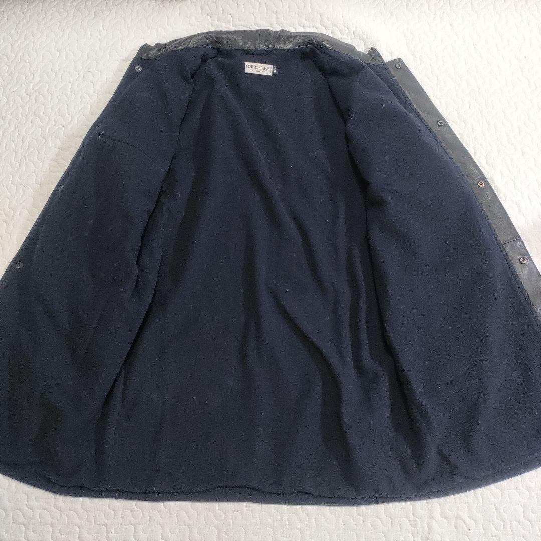 ジョルジオアルマーニ　ラムレザーロングコート　スタンドカラー　黒　52