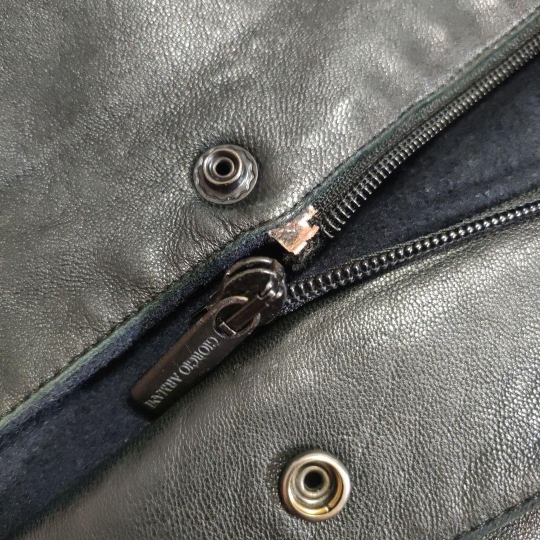 ジョルジオアルマーニ　ラムレザーロングコート　スタンドカラー　黒　52