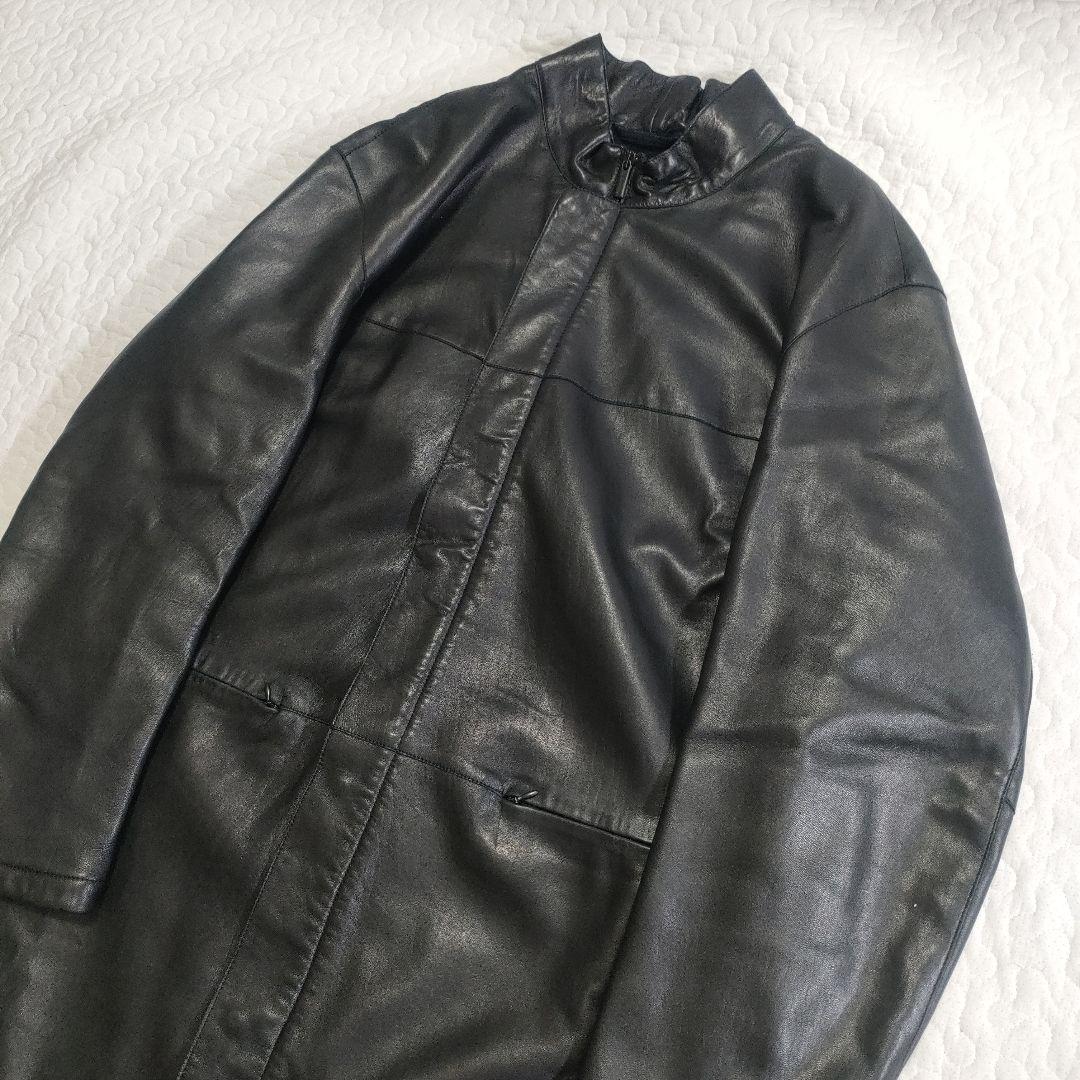 ジョルジオアルマーニ　ラムレザーロングコート　スタンドカラー　黒　52