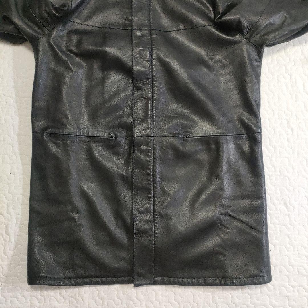 ジョルジオアルマーニ　ラムレザーロングコート　スタンドカラー　黒　52