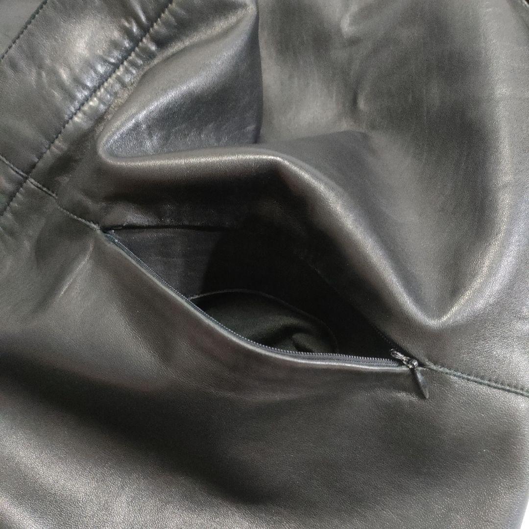 ジョルジオアルマーニ　ラムレザーロングコート　スタンドカラー　黒　52