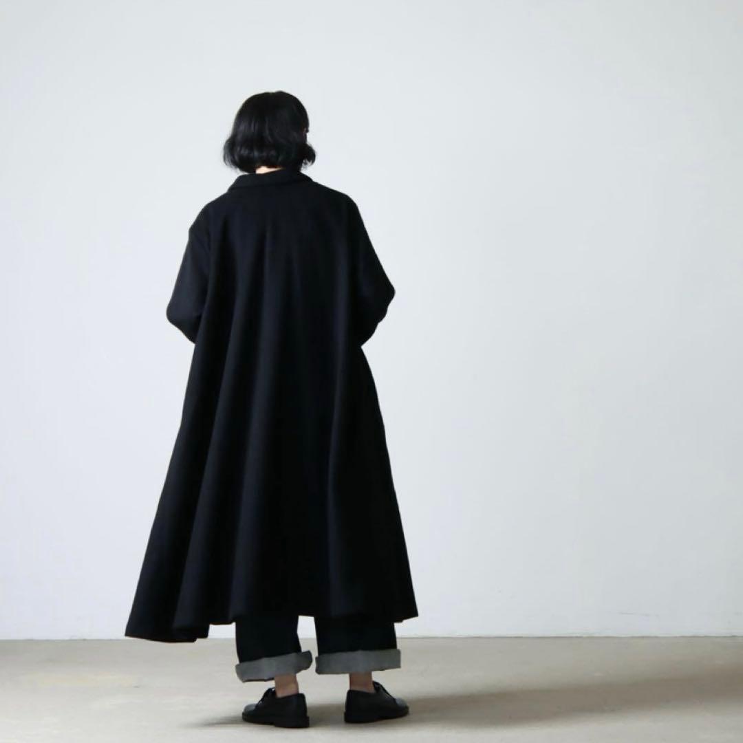mizuiro ind ミズイロインド ステンカラーフレアコート ブラック