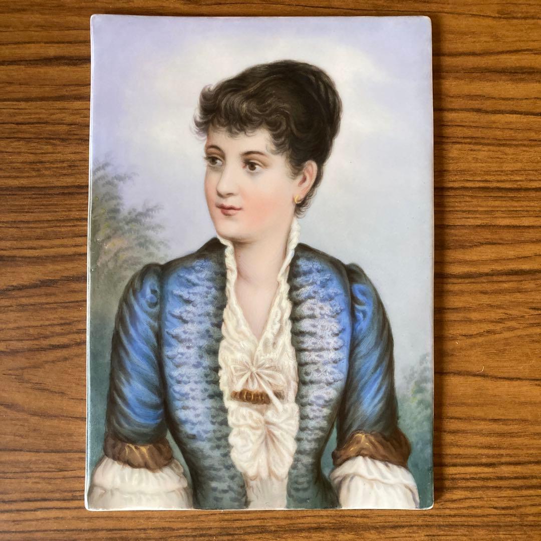 陶板画 青いドレスの婦人