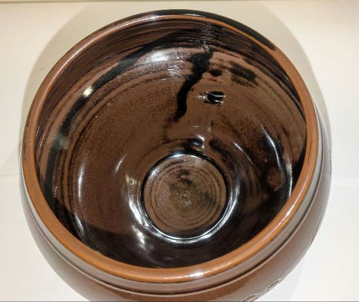 『独楽　宝尽くし』建水　膳所焼　陽炎園　茶道具　茶こぼし　茶の湯茶席茶会　共箱