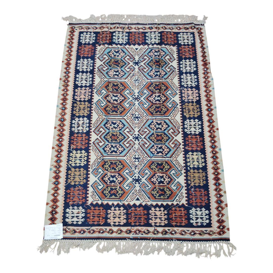 【新品未使用】トルコ絨毯 ネイビー オレンジ ラグ カーペット