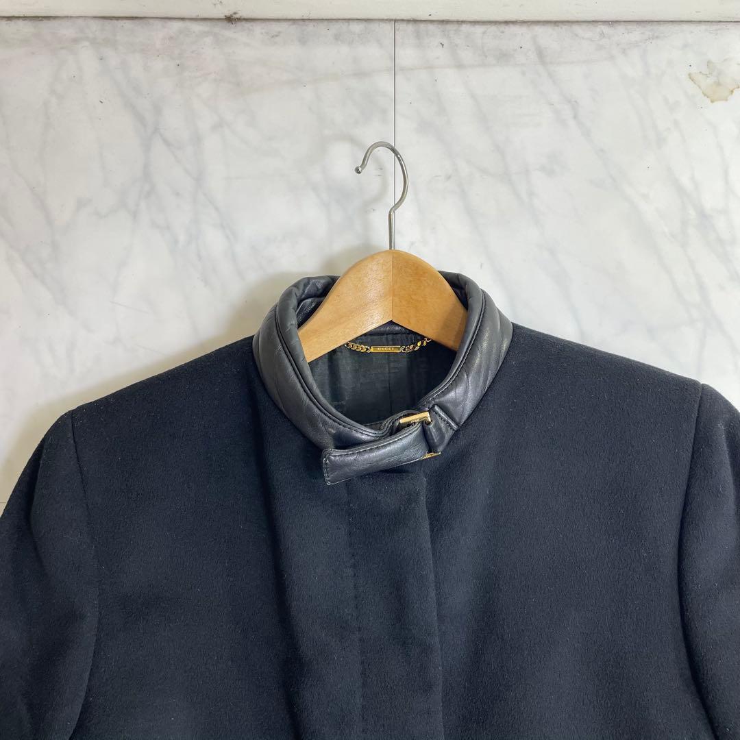 ✨極美品✨Lサイズ 最高級 グッチ シルク カシミヤ チェスターコート ブラック