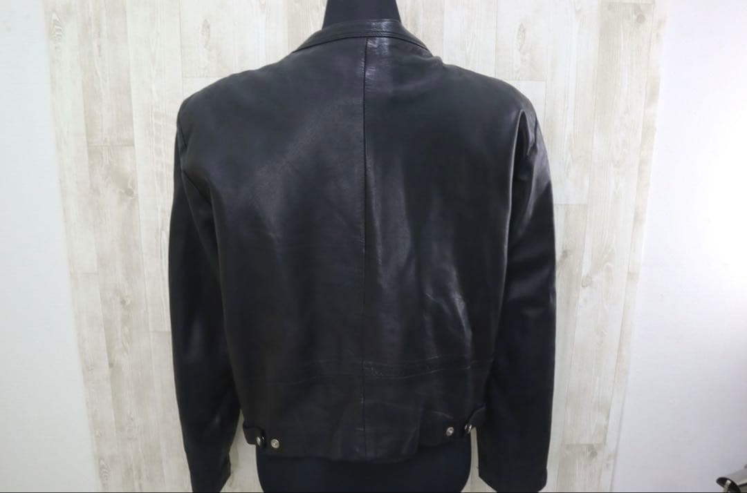 【agnes b. SPECIAL レザー 40 ノーカラー ジャケット 黒】