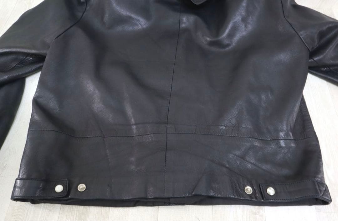 【agnes b. SPECIAL レザー 40 ノーカラー ジャケット 黒】