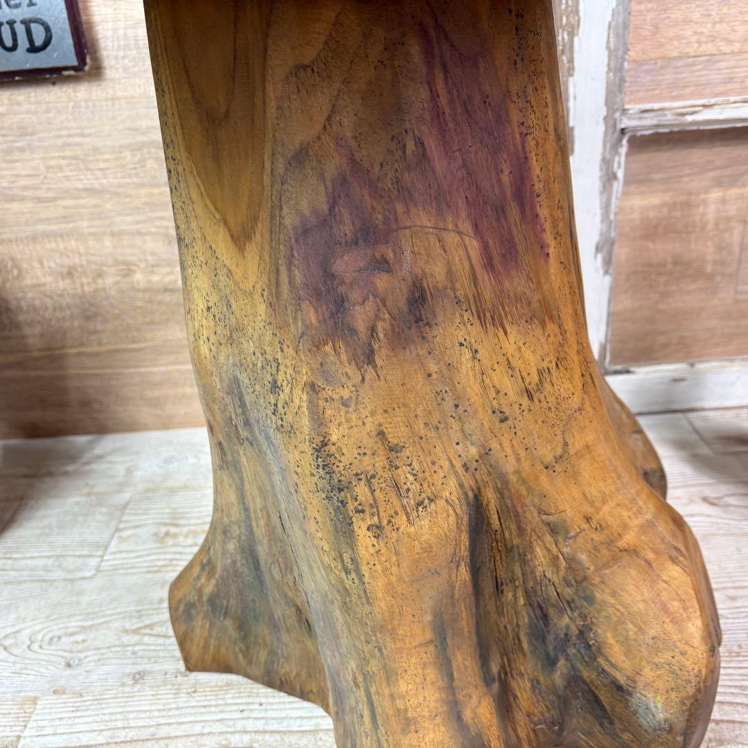 新商品入荷オールドチーク天然無垢丸太花台L（50㎝×51㎝）サイドテーブル飾り台