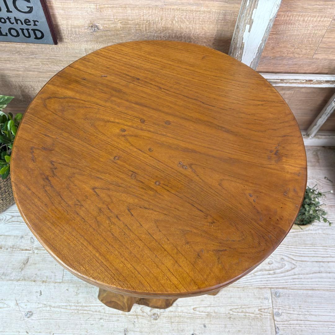 新商品入荷オールドチーク天然無垢丸太花台L（50㎝×51㎝）サイドテーブル飾り台