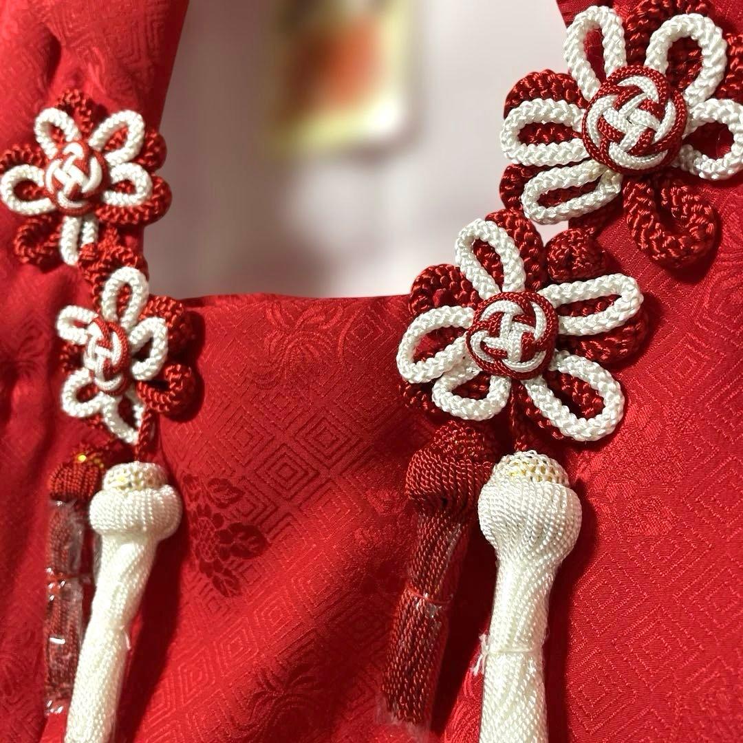 □七五三　正絹女児用被布コート　菱文様　可愛い花柄　赤