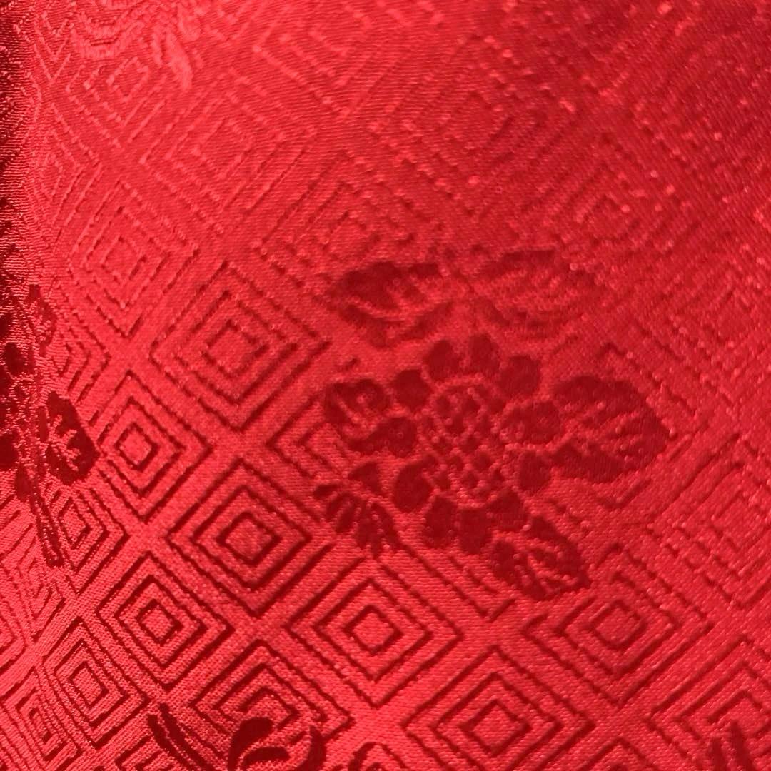 □七五三　正絹女児用被布コート　菱文様　可愛い花柄　赤