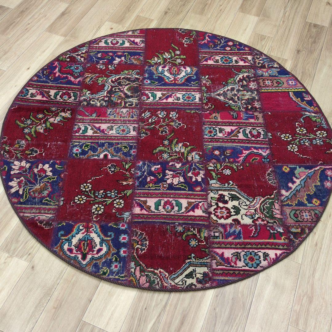 ペルシャ絨毯 パッチワーク アンティーク 146x146手織り クリー