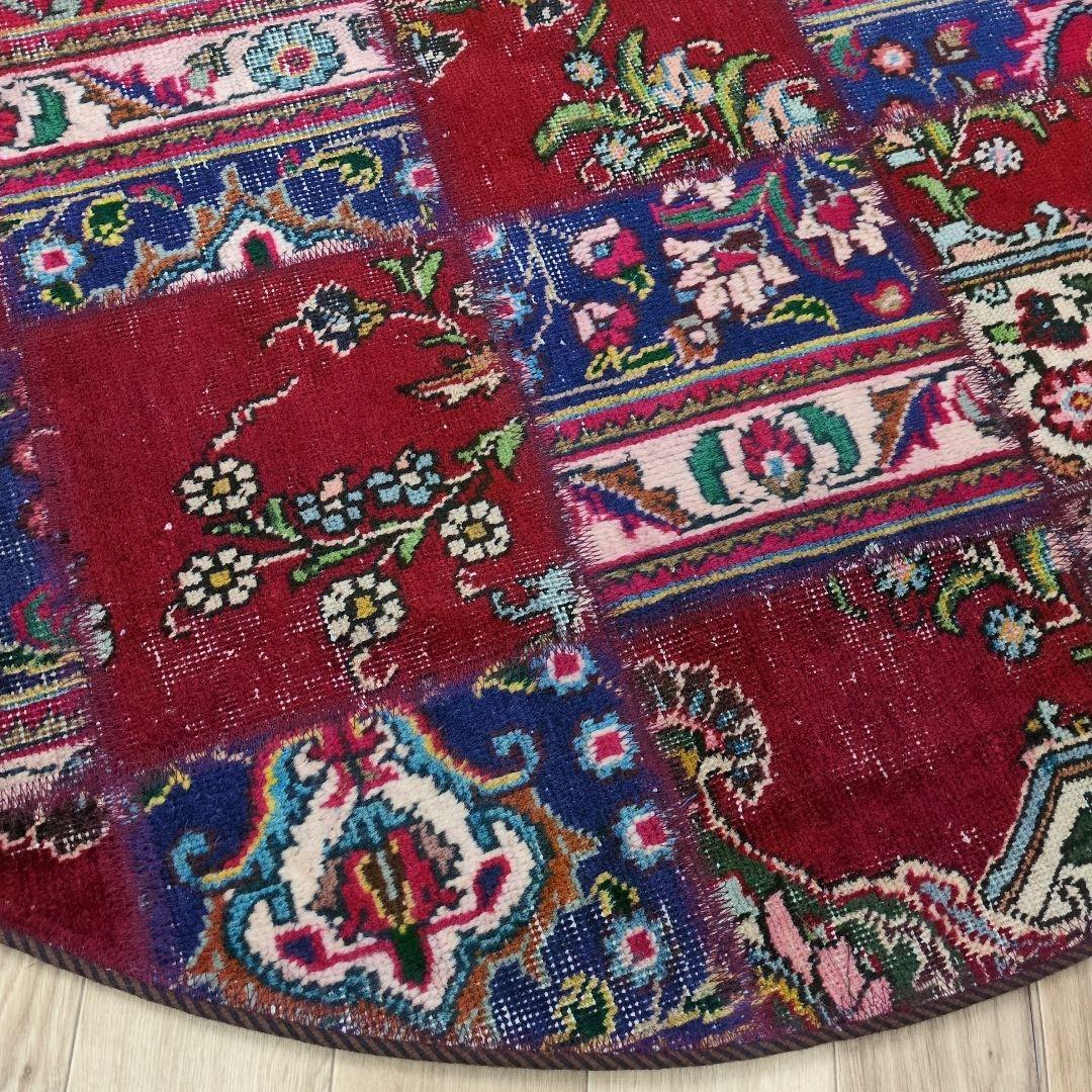 ペルシャ絨毯 パッチワーク アンティーク 146x146手織り クリー