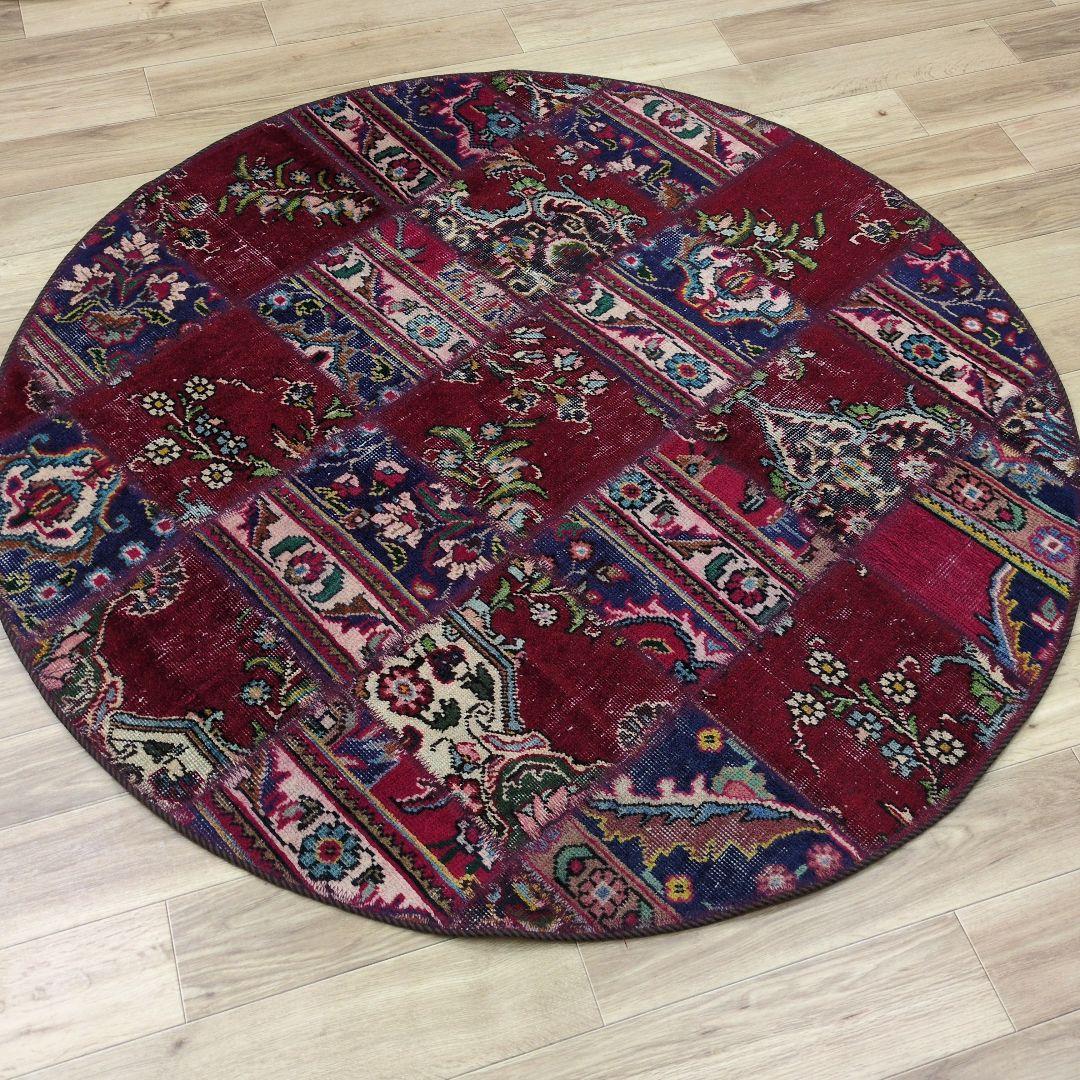 ペルシャ絨毯 パッチワーク アンティーク 146x146手織り クリー