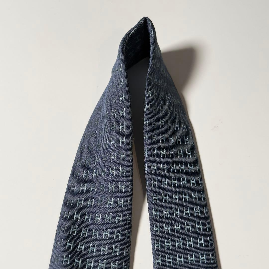 【美品】 HERMES エルメス H柄 ファソネ ネクタイ ブルー系