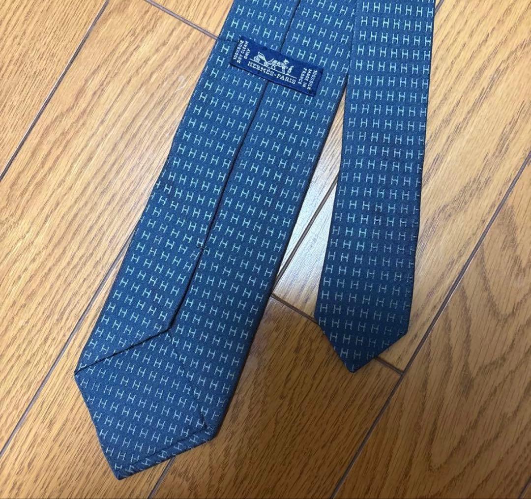 【美品】 HERMES エルメス H柄 ファソネ ネクタイ ブルー系