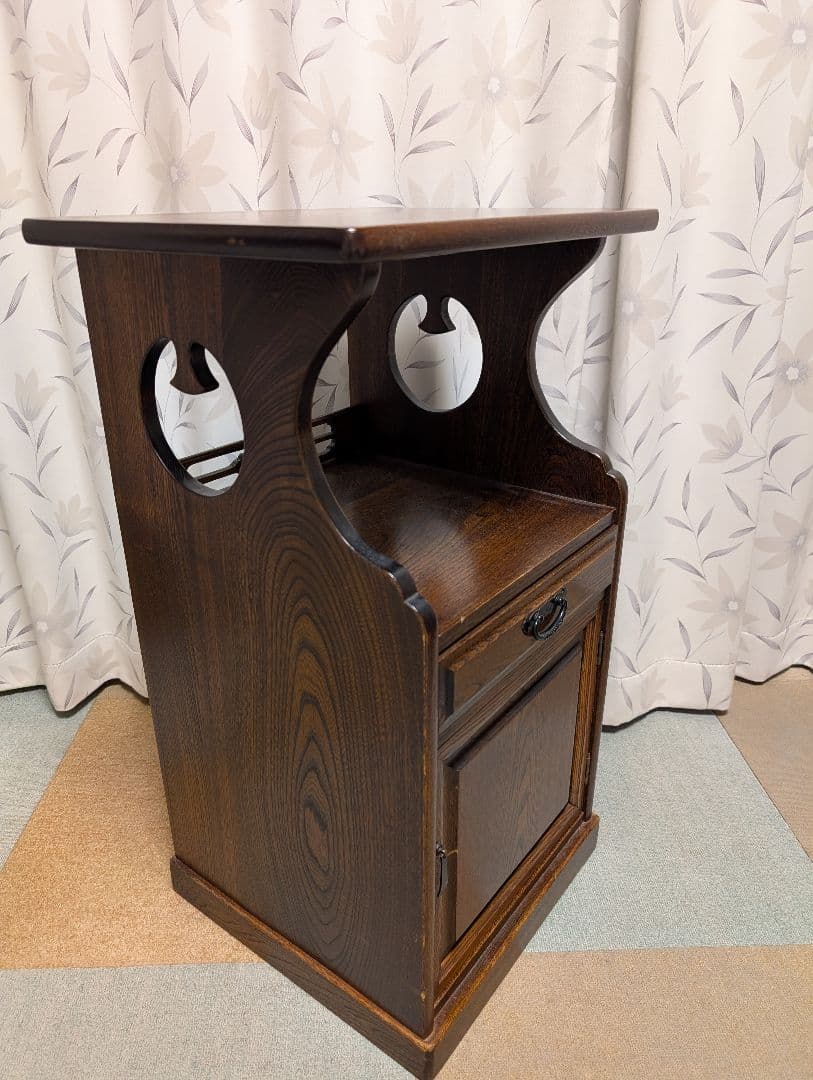 天然木　電話台　小物収納 　ヘッドサイドテーブル　引出