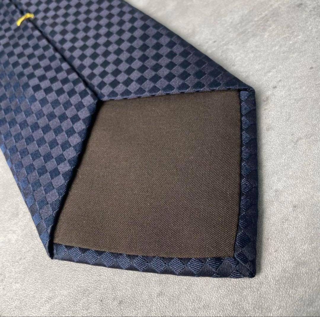 極美品 LOUIS VUITTON ジャガード マイクロダミエ ネクタイ 紺