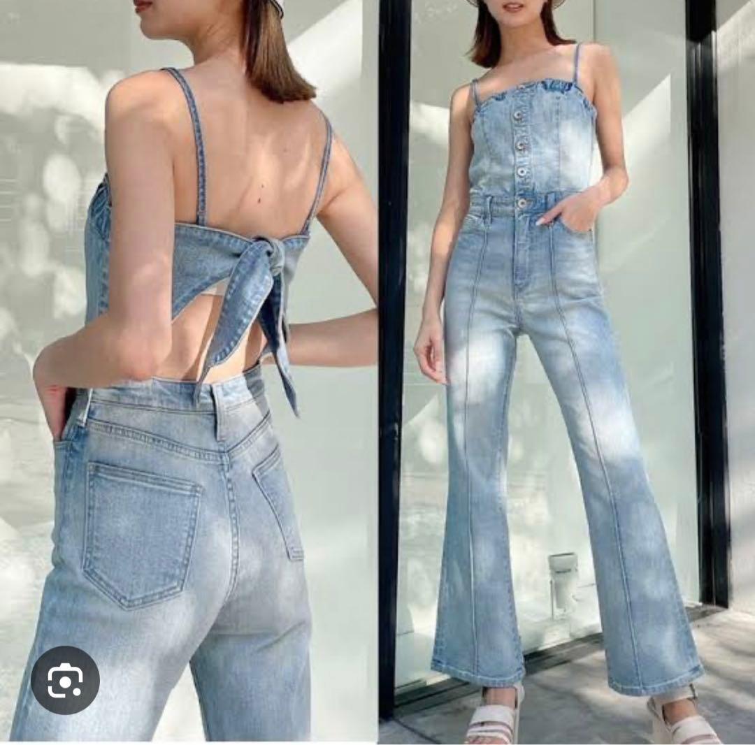 美品◎送料込み◎匿名配送◎ GYDA バックリボン デニムロンパース