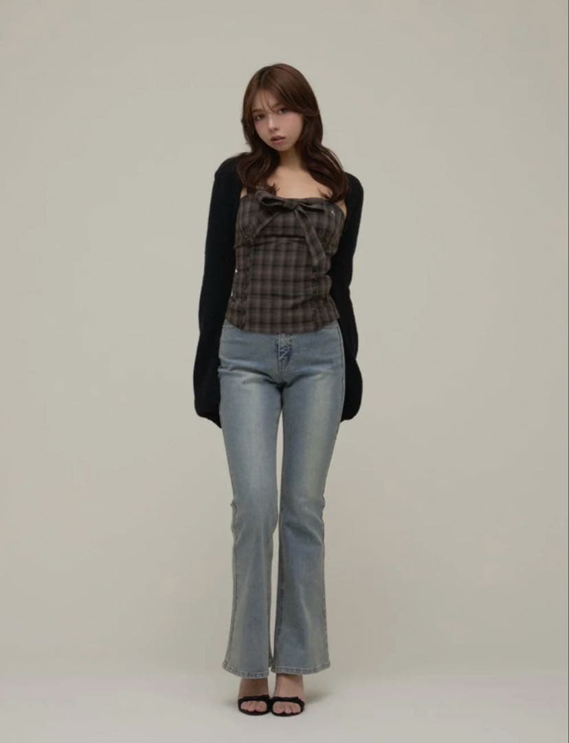パンツ Mary logo flare denim M blue beige