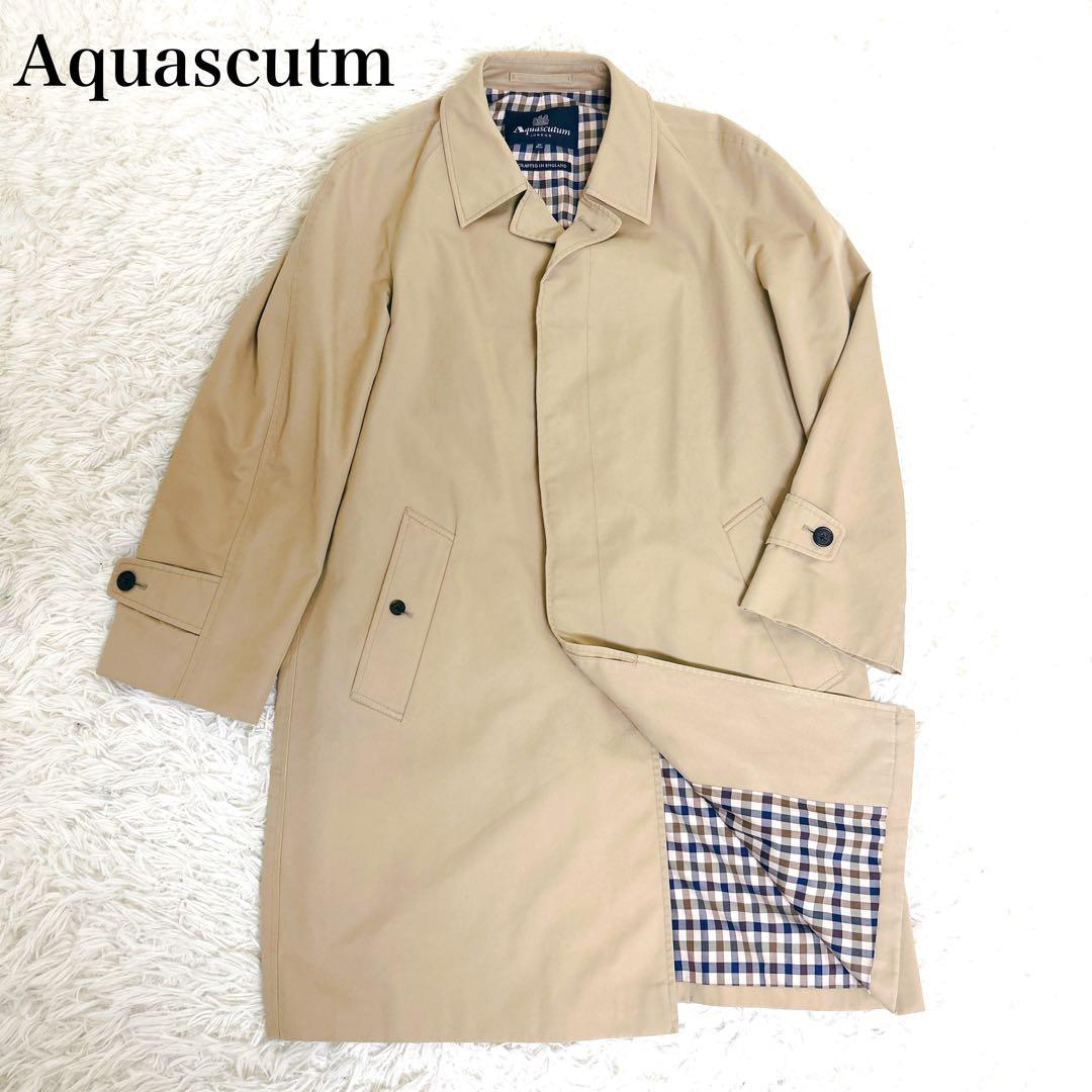 極美品 アクアスキュータム ステンカラーコート チェック ライナー ベージュ
