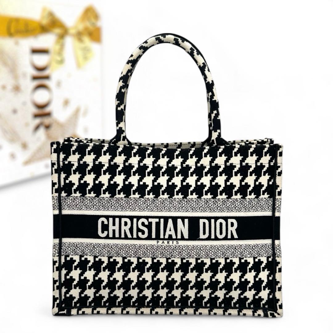 [新品同様] クリスチャン ディオール ブックトート ミディアム 千鳥柄