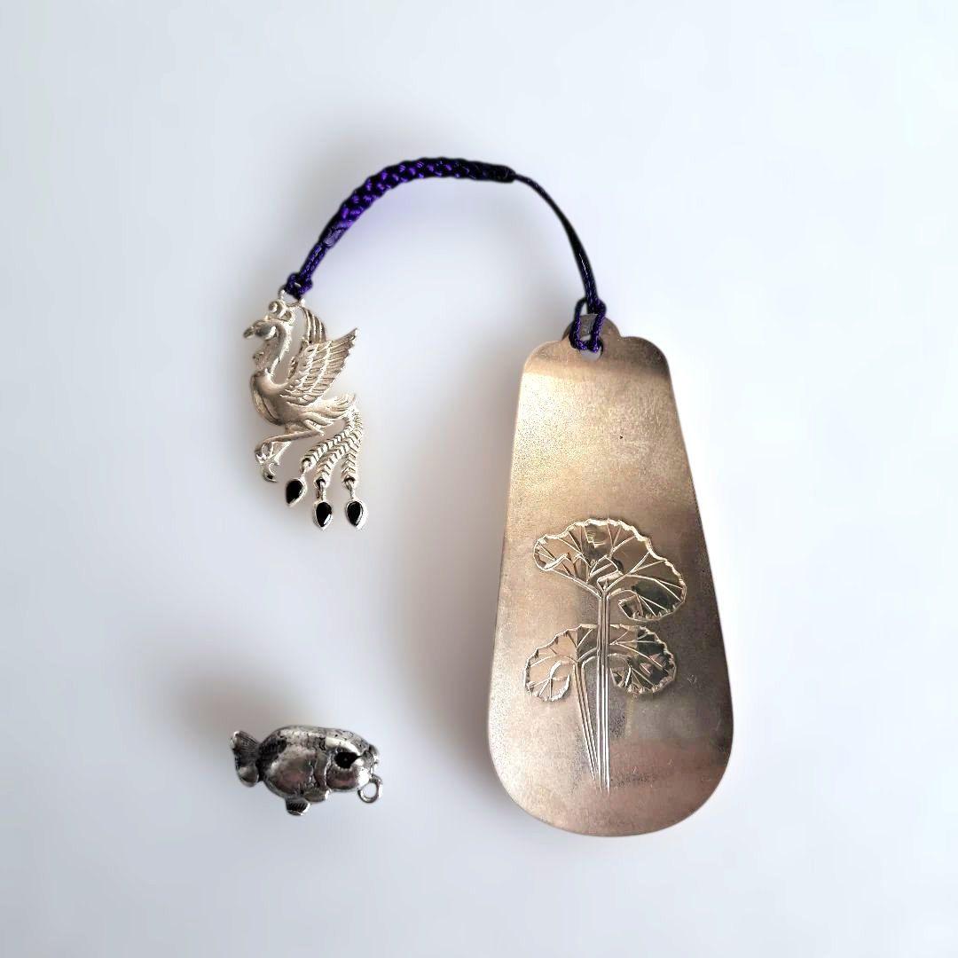 銀製　靴べら　シルバー925　蓮葉　鳳凰　金魚（ランチュウ）　アンティーク