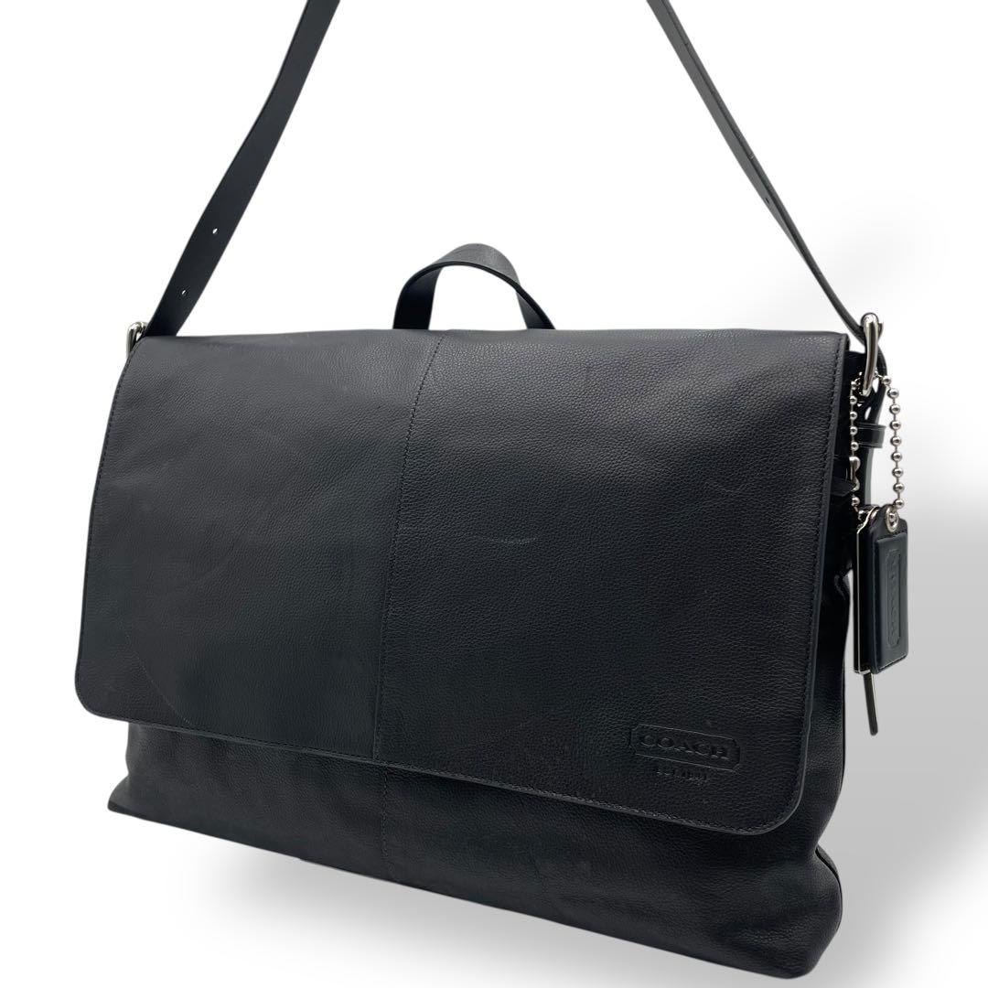 良品 COACH メッセンジャーバッグ レザー ブラック トンプソン 70313