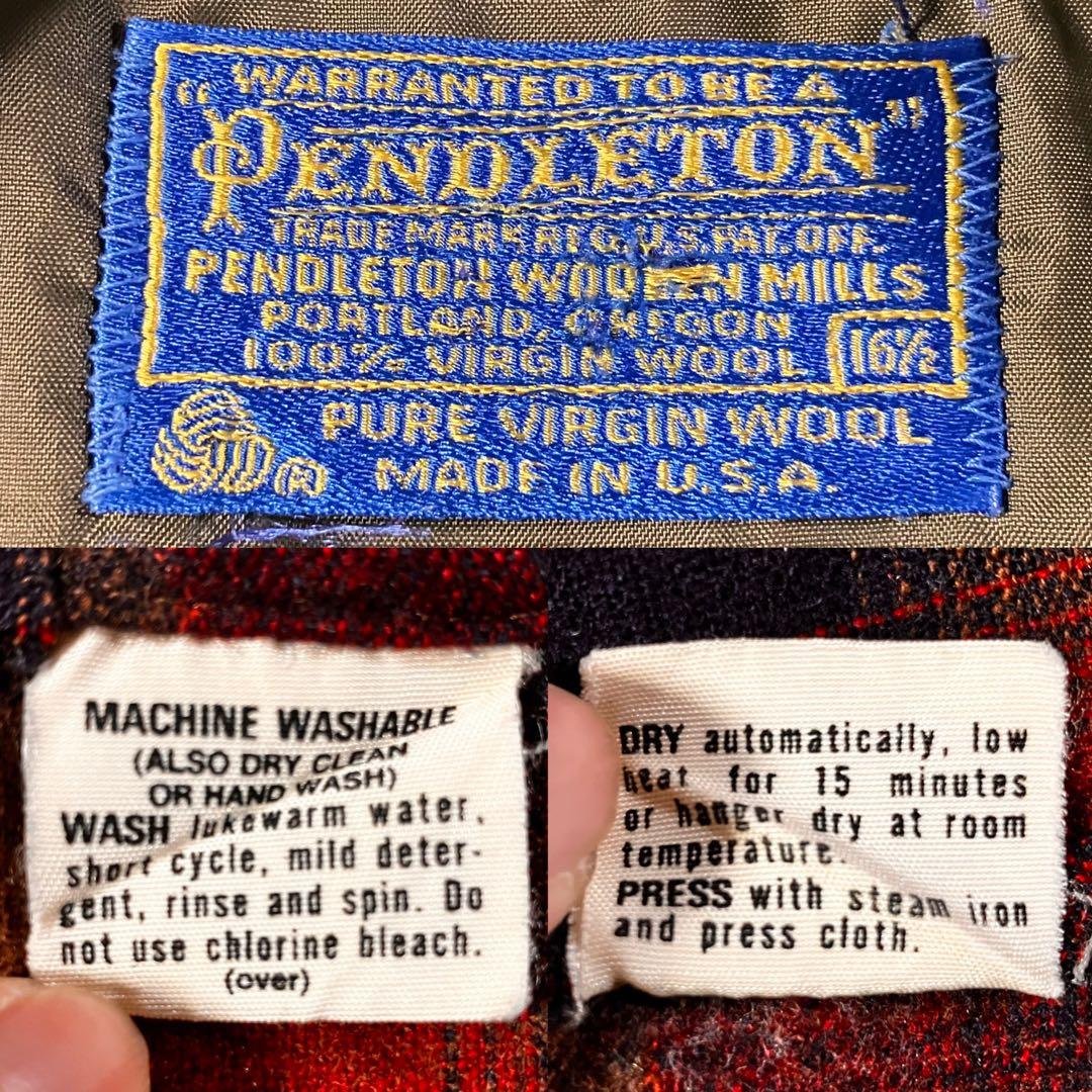 70s ペンドルトン ロング丈 オンブレチェックシャツ 赤×黒 Lサイズ