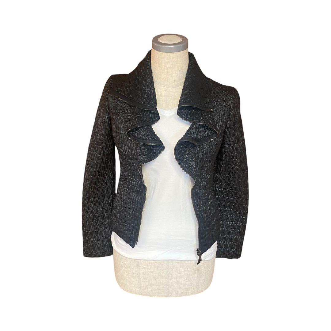 美品＊EMPORIO ARMANI＊ジップアップ 黒シワ加工 ジャケット XS