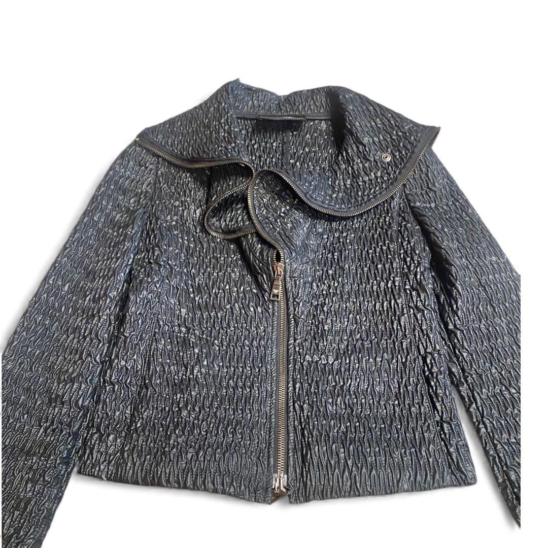 美品＊EMPORIO ARMANI＊ジップアップ 黒シワ加工 ジャケット XS