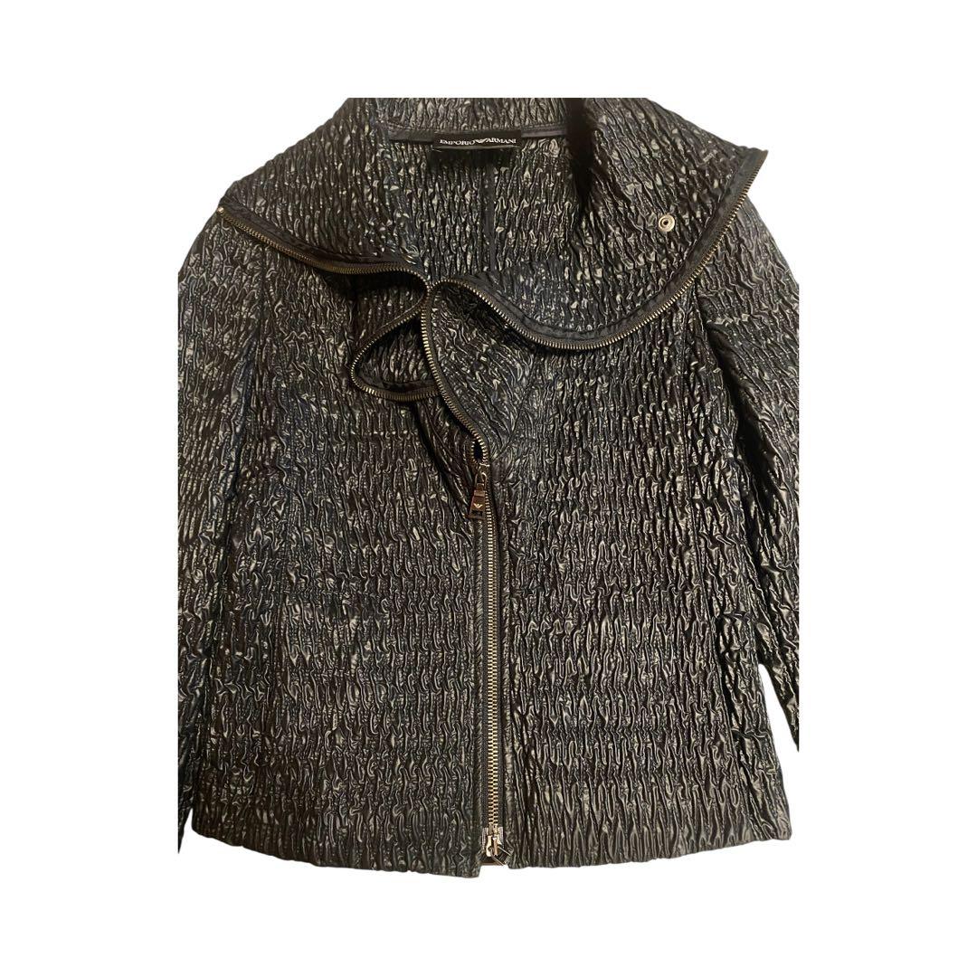 美品＊EMPORIO ARMANI＊ジップアップ 黒シワ加工 ジャケット XS