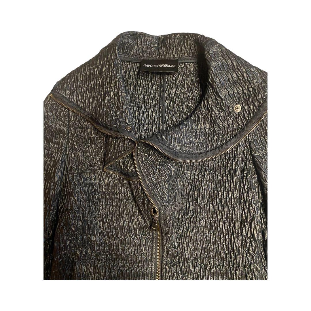 美品＊EMPORIO ARMANI＊ジップアップ 黒シワ加工 ジャケット XS