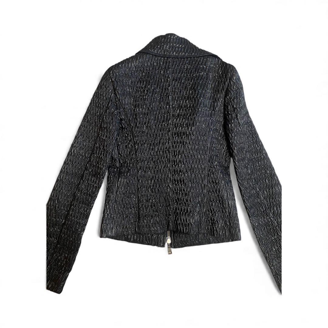 美品＊EMPORIO ARMANI＊ジップアップ 黒シワ加工 ジャケット XS